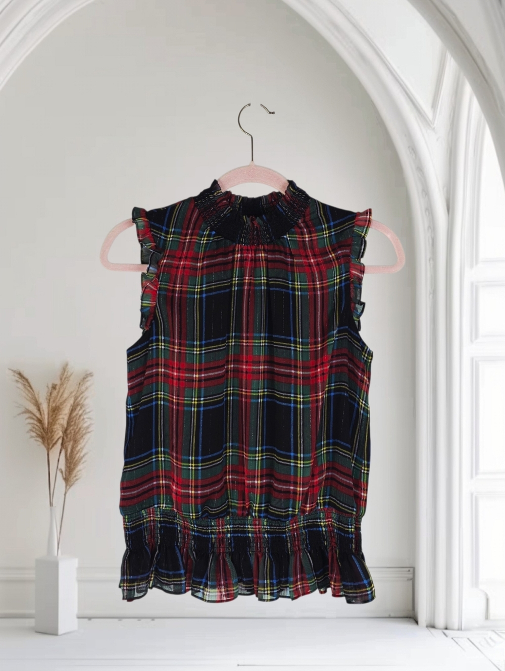 J. Crew Mock Neck Gilded Stewart Tartan Plaid Blouse Size 0